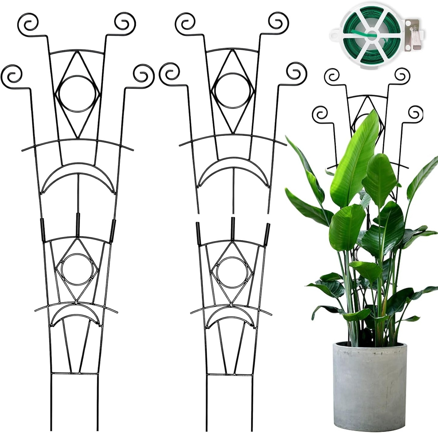 Stackable Metal Trellis for Climbing Plants Outdoor & Indoor - 4 Pack Garden Trellis for Potted Plants, Rust-Resistant Plant Support Stakes for Vines, Flowers - Sturdy Plant Trellis