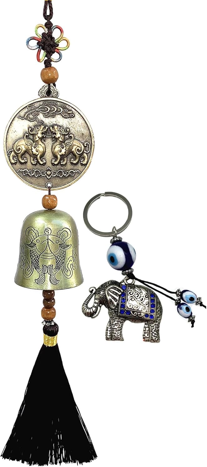 Traditional Lucky Feng Shui Wind Chime Bell Hanging Ornament Decoration for Protection Success Peace and Wealth (Pi Yao)