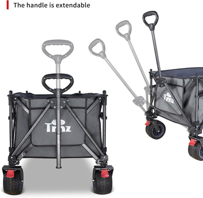 TMZ Collapsible Wagon 445L Extra Large Outdoor Utility Cart, Heavy Duty Carts Foldable with All-Terrain Big Wheels, Canopy and Brakes, Utility Beach Wagon for Outdoor Garden (Gray)