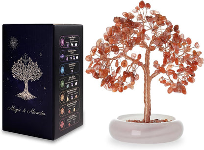 Carnelian Crystal Tree Healing Gemstone Tree with 243 Natural Crystals, Feng Shui Tree, Money Tree, Energy Decor for Home Office Desk, Spiritual Gift for Women