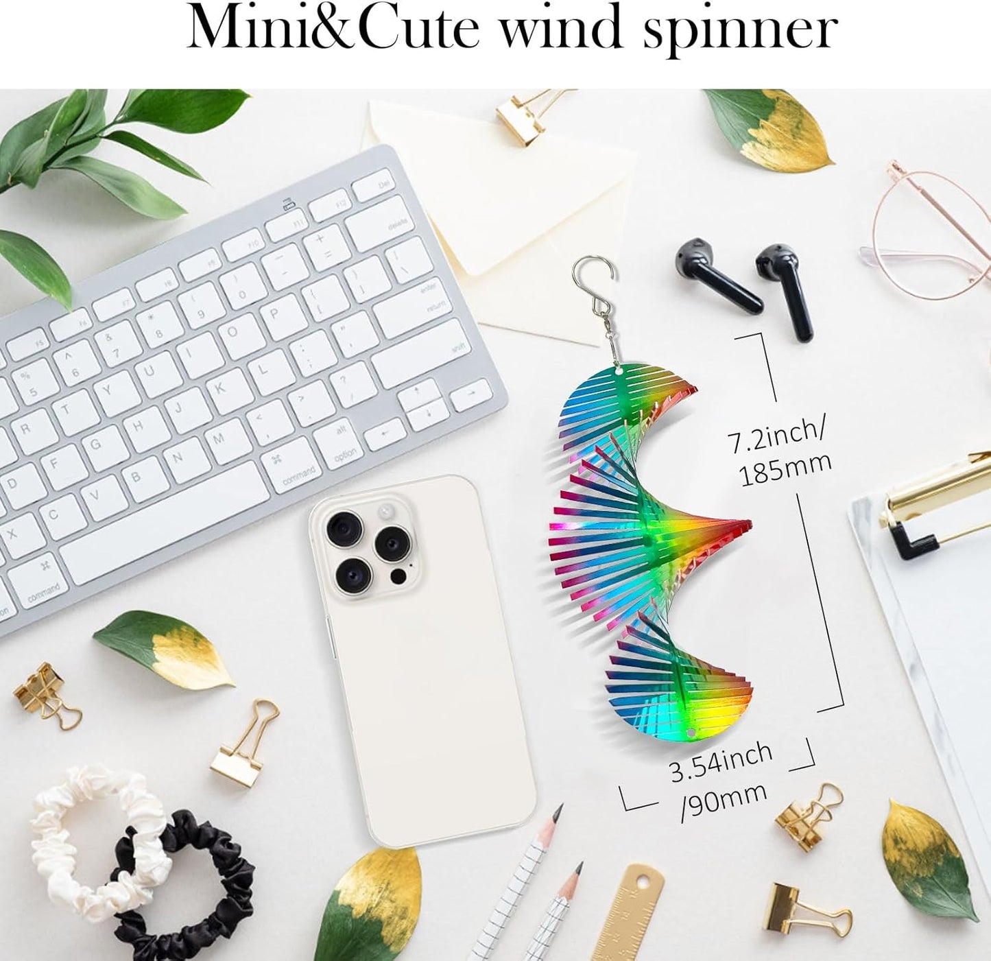 Rainbow Wave Wind Spinners Outdoor Hanging Decor,7In Stainless Steel Reflective Wind Spinner Yard Art Wind Sculpture,Rainbow Helix Mini Wind Spinners for Yard and Garden Ornaments Gifts