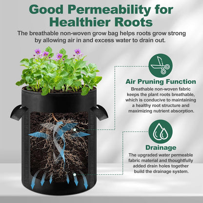 Lezmarket 2 Pack 10 Gallon Potato Grow Bags, Nonwoven Fabric Garden Planters with Reinforced Handle, Large Pots for Potato, Vegetable and Outdoor Plants