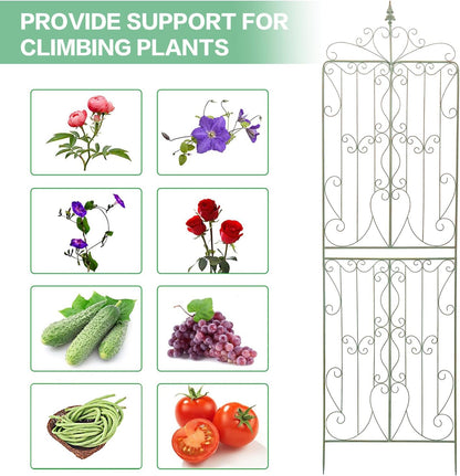 Sungmor 2 Pack Large Garden Trellis for Climbing Plants, 92.5 Inch Tall Rustic Green Garden Metal Trellis, Decorative Trellis for Outdoor Rose Vines Cucumbers Support, Greenhouse, Flowerbed, Backyard