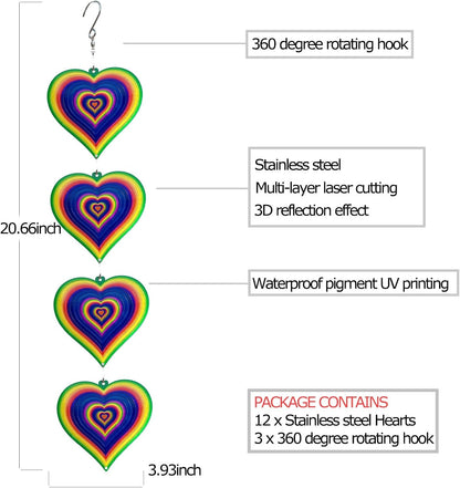 DJUAN Wind Spinners Outdoor Garden Decor,Stainless Steel Heart Wind Spinner for Yard Art Ornaments Porch Patio Balcony Home House, Christmas Party Decorations,Birthday Gifts for Mom Women Grandma aunt