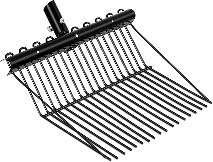 Tandefio 1 Pack Pitchfork Replacement Head Metal Horse Manure Rake Gardening Pitch Fork with Angled Tines for Horse Stall Poop Picking up(Black)
