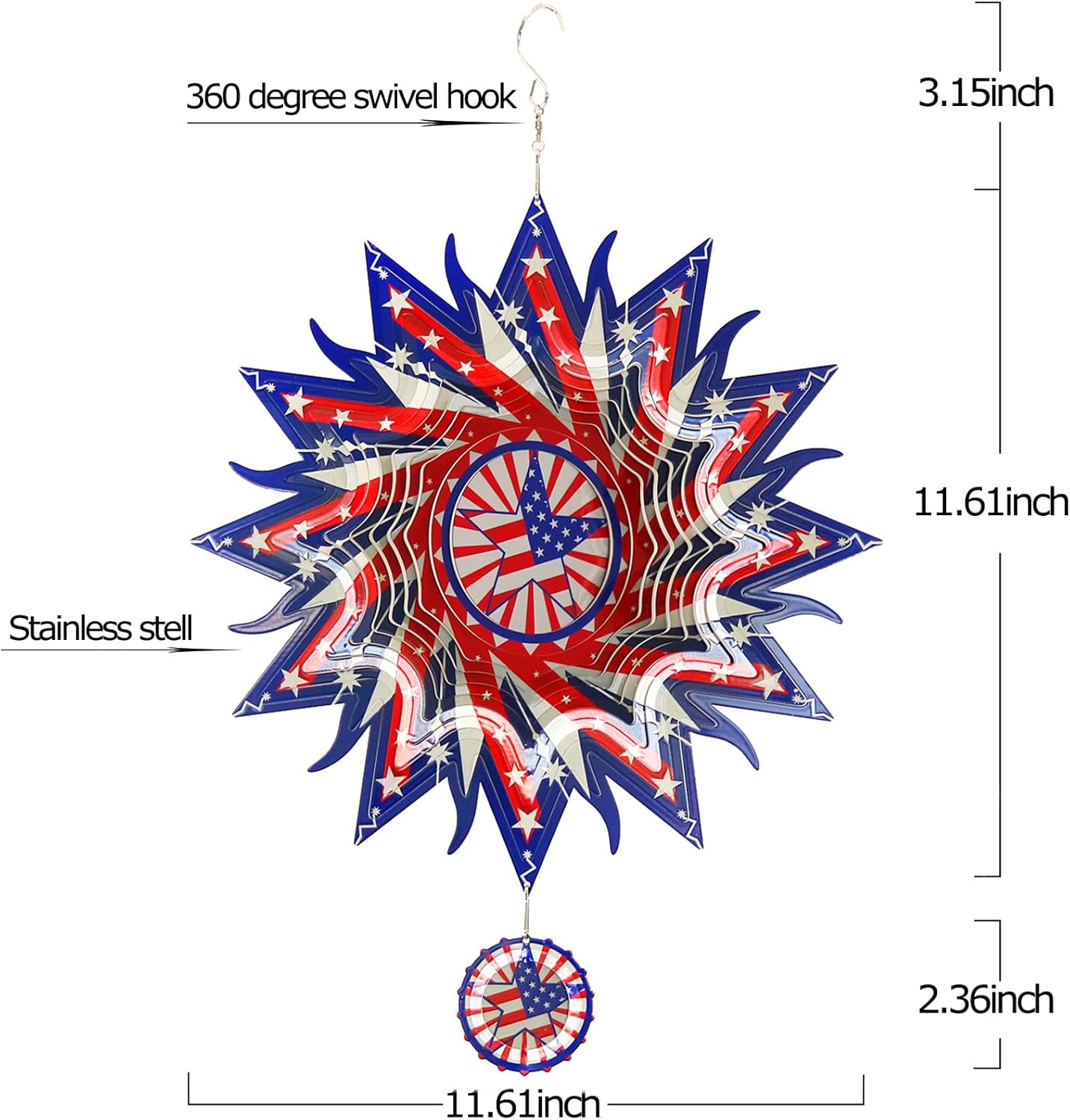 DJUAN 4th of July Decorations,12in American Flag Patriotic Wind Spinner Fourth of July Decor Outdoor,Garden Wind Spinners Patriotic Decor Independence Day Decorations for Yard,Garden,Patio
