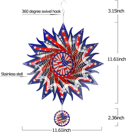 DJUAN 4th of July Decorations,12in American Flag Patriotic Wind Spinner Fourth of July Decor Outdoor,Garden Wind Spinners Patriotic Decor Independence Day Decorations for Yard,Garden,Patio