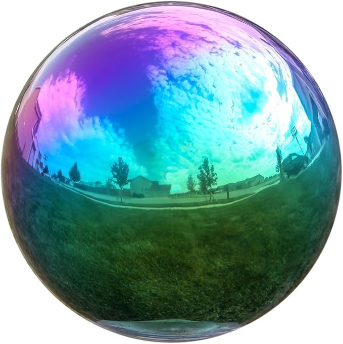 Lily's Home Gazing Globe Mirror Ball in Rainbow Stainless Steel. (8 Inch)