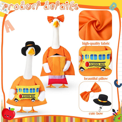2 Set Halloween Porch Goose Outfit Set for 23'' Plastic Garden Statue Lawn Porch Goose Clothes Costume Accessories for School Outdoor Home Patio Yard Decor(Pencil and Bus)