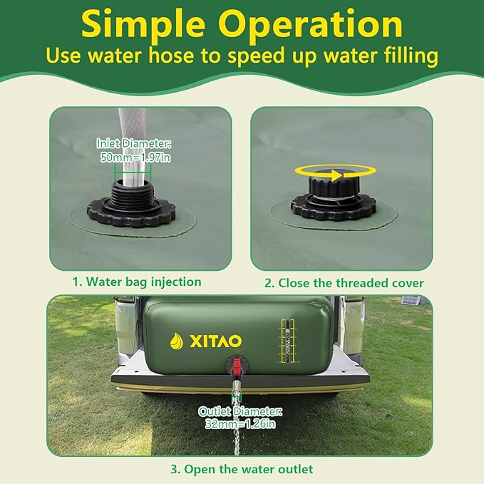XITAO 264Gal Water Storage Bladder w/Water Level Indicator, Large Capacity Foldable Water Storage Containers, Portable Emergency Water Tank Water Bag for RVs, Fire Prevention, Irrigation