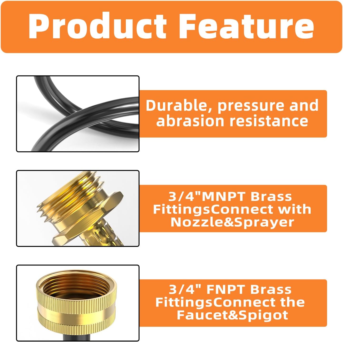 GASHER 10FT PU Recoil Garden Water Hose With 3/4" GHT Brass Fittings Retractable, Swivel Female For Boating, Pool & Spa, RV, Home And Garden