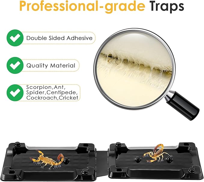 Qualirey 6 Scorpion Glue Tray Traps, Adhesive Scorpion Killer Indoor, Pet and Children Safe, Scorpion Repellent, Insect Traps Indoor, Sticky Bug Catcher for Basement, Bathrooms and Garage