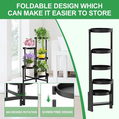 Plant Stand Indoor Outdoor 5 Tier Black Metal Plant Holder 31 in Tall,Tiered Flower Pot Display Stand,Multiple Plant Stand for Living Room Corner Garden Patio Lawn Balcony