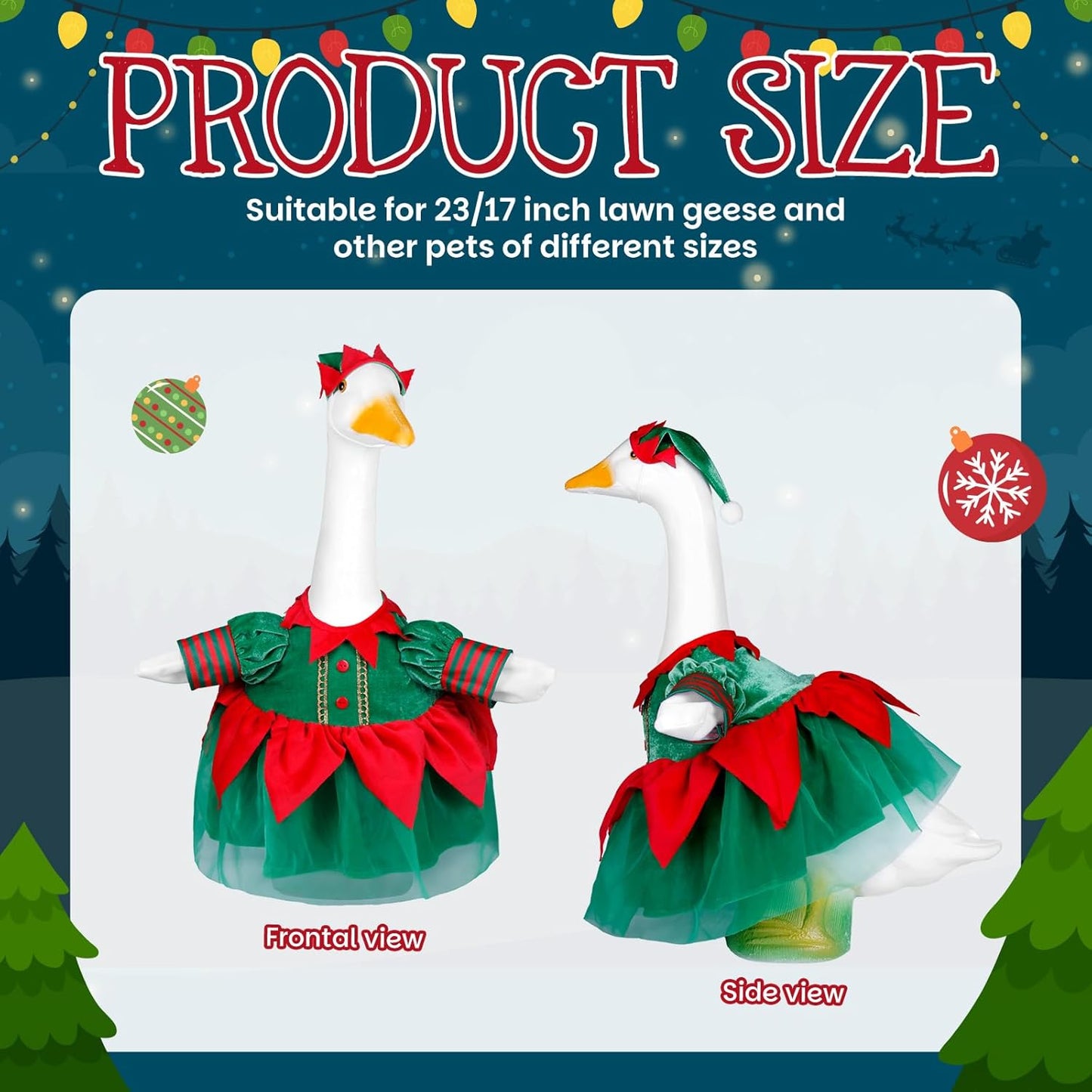 Christmas Porch Goose Outfit Dresses Clothes for 23" High Cement or Plastic Porch Goose Costume for Yard Lawn Outdoor Garden Patio Statue Xmas Santa Holiday Decor