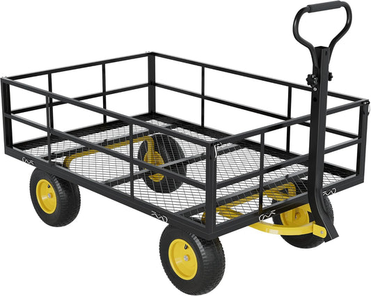 3-in-1 Heavy-Duty Steel Garden Cart, 1200 Lbs Garden Wagon, with 13 Inch All-Terrain Tires and