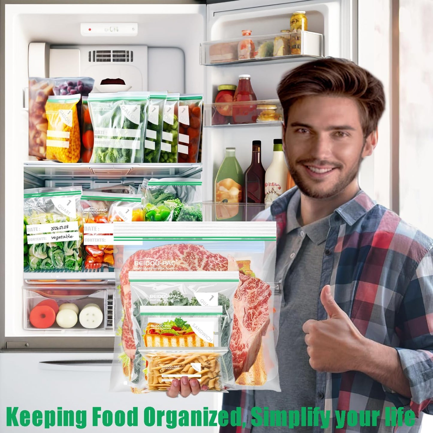 2 Gallon Large Food Storage Freezer Bags, 250 Count | Double Zipper |13" * 15", Freshness Easy Open Reclosable Clear Plastic Bags