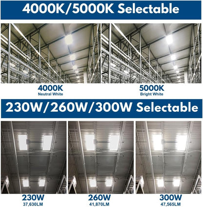 Konlite Pack of 2 ALTA LED High Bay Light - 4FT - 300W/260W/230W - 47,500 Lumens - 5000K/4000K Selectable - 120-277V - 1000W Metal Halide Equal