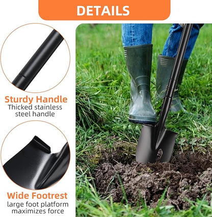 Small Shovel for Digging with Metal Handle, 43.7 Inch Heavy Duty Garden Shovel, Trench Shovels Ideal for Digging Gardening Trenching Planting Camping Transferring Scooping, Black
