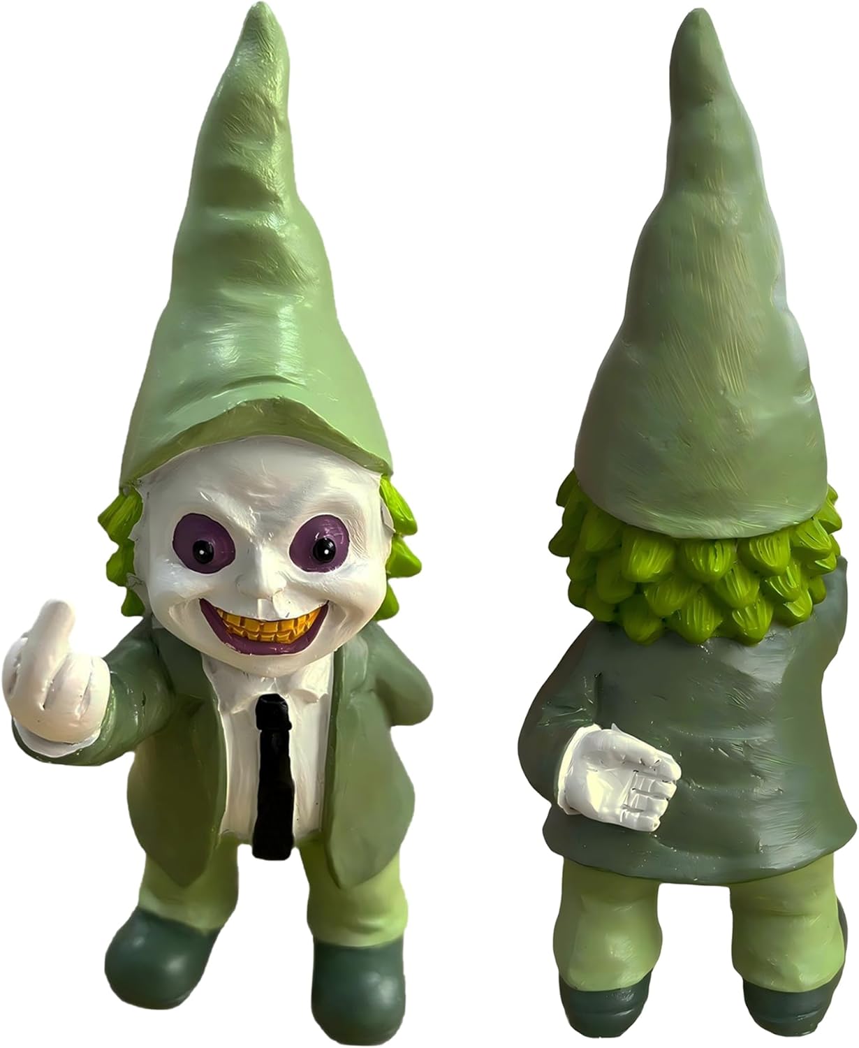 Halloween Decor Funny Garden Gnomes, Middle Finger Gifts Statue Horror Movie Gnome Creepy Outdoor Decor for Haunted House Lawn Table Decoration (5.5in, Green)