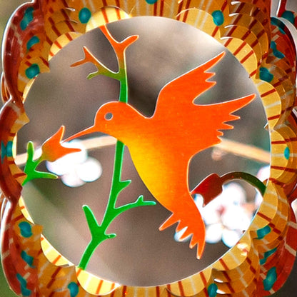 SteadyDoggie Wind Spinner - 12-Inch 3D Stainless Steel Lovebird Design with Heart Pendant - Laser Cut Metal Art Geometric Pattern - Hanging Kinetic Yard Garden Decor