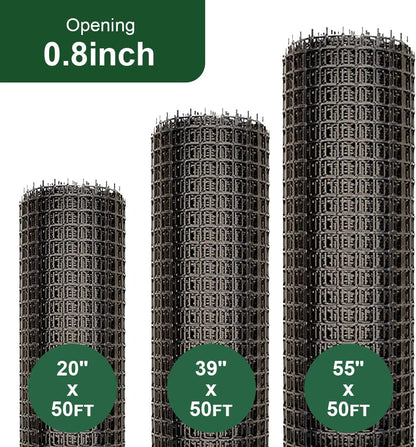 Heavy Duty Plastic Fence Roll 20" x 50' - 0.8x0.8 Inch Chicken Wire Mesh, Reusable Fencing for Garden, Rabbit/Poultry Protection, Balcony & Plant Defense (Black)