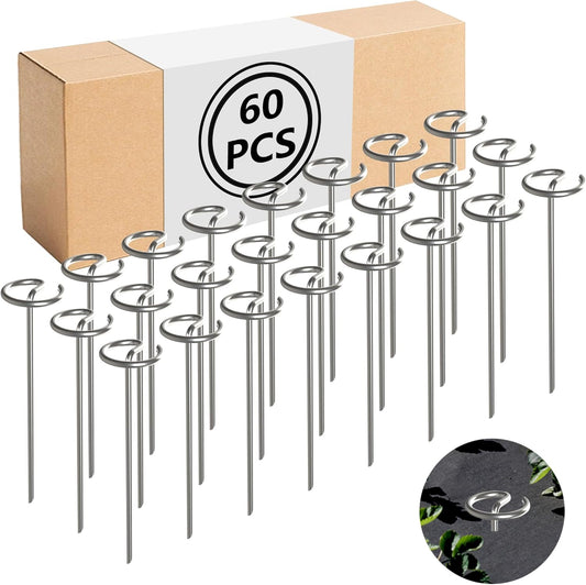 60 Pcs Landscape Staples - Landscape Fabric Pins - 6 Inch Galvanized Steel Garden Stakes, G-Shape Circle Top Ground Anchor Pins, for Weed Barrier, Landscape Fabric, and Garden Projects