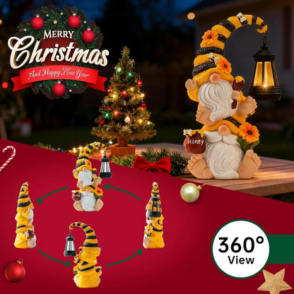 Solar Bee Garden Gnomes with LED Lantern – Waterproof Stacked Outdoor Decor for Yard, Patio – Unique Gnome Gift for Women, Mom, Grandma (Christmas Decor, Outdoor Statues)