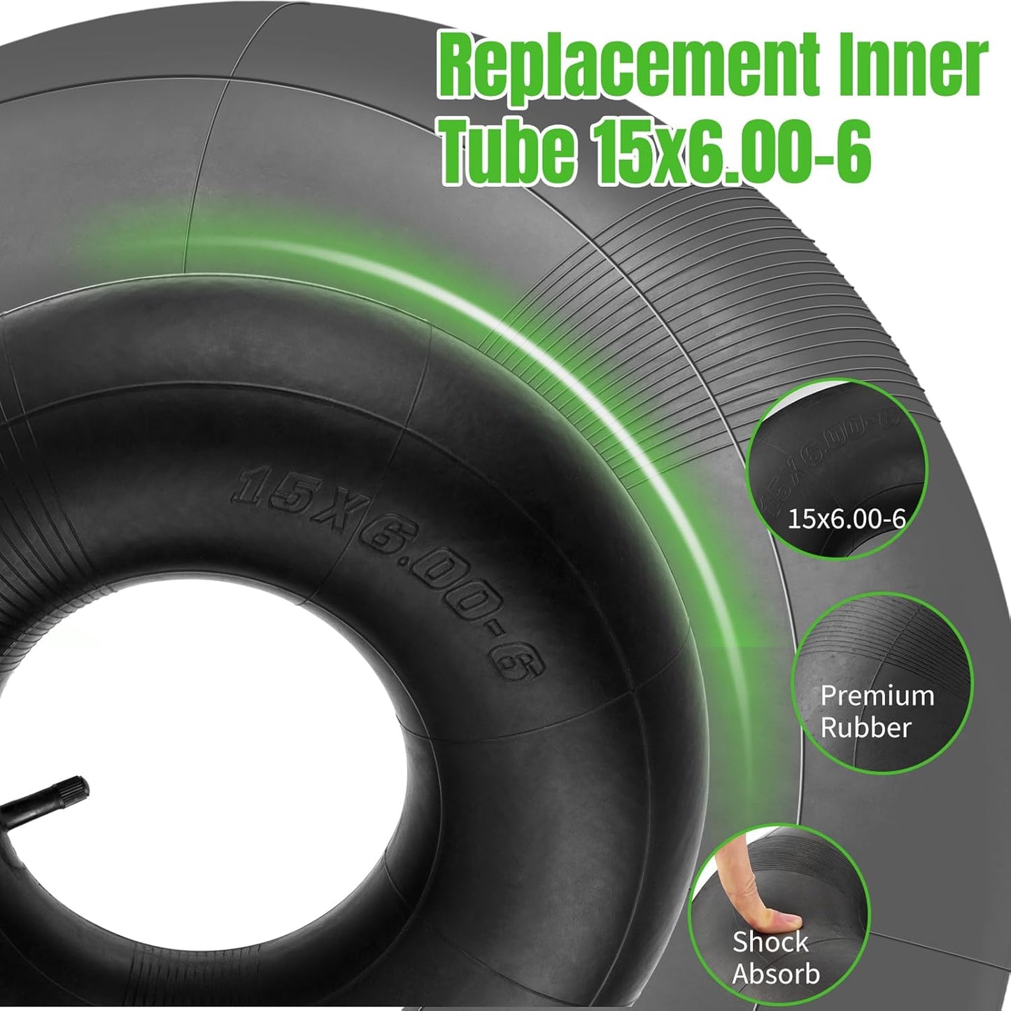 15x6.00-6" Inner Tubes, 2 Pack Heavy Duty 15x6-6 Replacement Tire Inner Tube with TR-13 Straight Valve Stem for Lawn Mower, Ride-on Mower, Yard Trailer, Tractor, ATVs, Go Karts, Golf Carts, etc