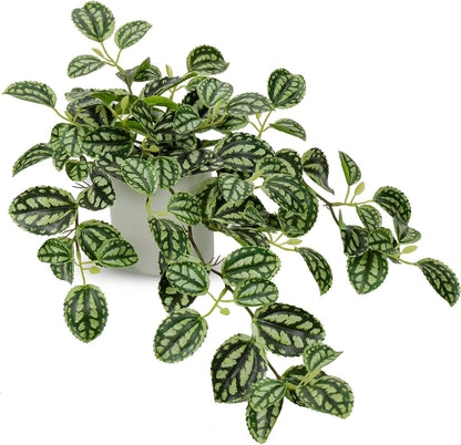 Fake Hanging Plants, 20 Inch Artificial Ivy Plant in Ceramic Pot Faux Watermelon Peperomia Trailing Vine Plant Potted for Home Bedroom Office Table Shef Desk Indoor Outdoor Decor Green