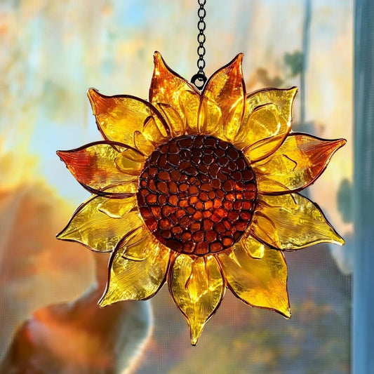 Stained Glass Effect Sunflower Acrylic Suncatcher Window Car Hanging Christmas Ornament Indoor