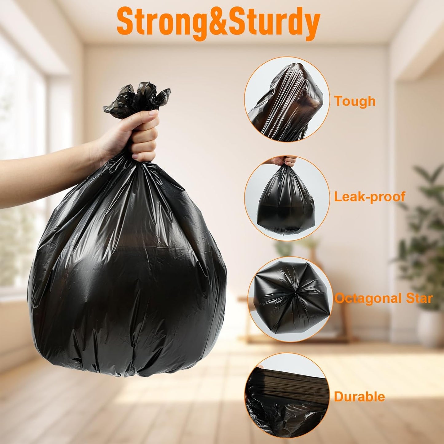 O2frepak 33 Gallon Tall Tear-Resistant Trash Bags,Heavy Duty,Tastless and 80x100cm Black Garbage Bags (30 Count,80x100cm)