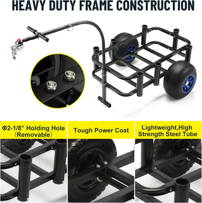 Beach Fishing Cart, 13" Big Wheels Black PU Solid Balloon Tires for Sand, Fishing Wagon Cart Large Capacity with 32-1/4" L x 16" W Liner and PP Plate, Heavy Duty Surf Cart w/Bicycle Hitch
