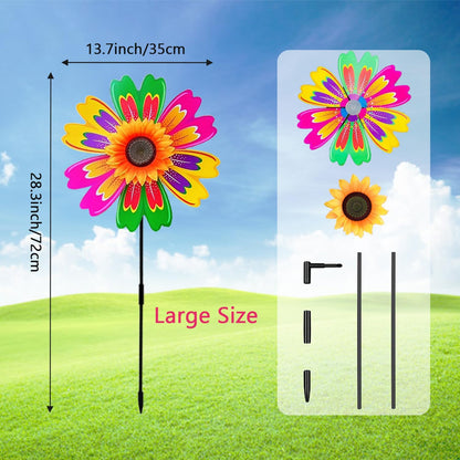 3PCS Sunflower Pinwheels Outdoor Wind Spinners, Colorful Flower Windmill Decorative Pinwheel for Garden,Yard, Party Outdoor Decor (Mixed Style)
