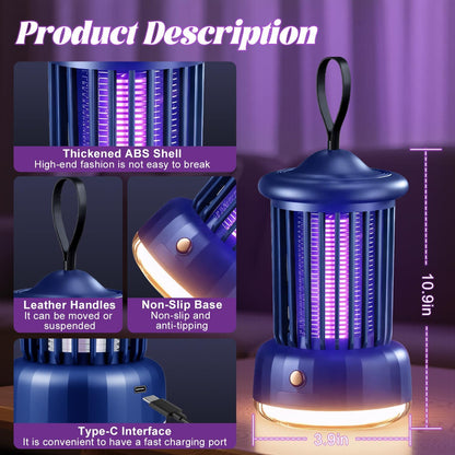 Bug Zappers, Portable USB Rechargeable with 360° Smart Zapping, Camping Lamp, Quiet Operation, Safe for Baby and Pregnant, Ideal for Garden, Home, Campsite