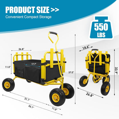 Fishing Cart,Beach Wagon Trolley Cart with 11'' All-Terrain Wheels for Sand,Heavy Duty Garden Cart with Rod Holders,Umbrella Holder and Durable Collapsible Wagon