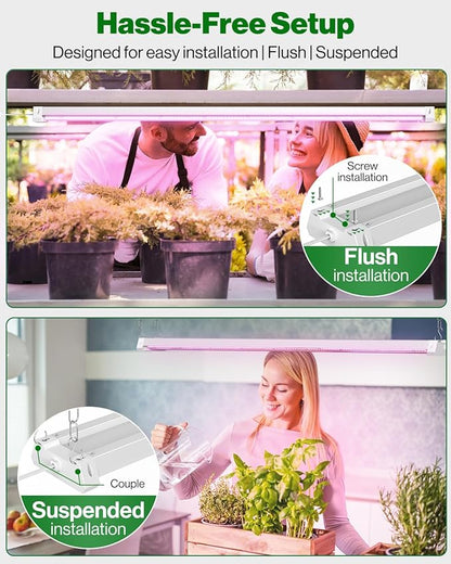 Sunco 6 Pack Grow Lights for Indoor Plants LED, 4FT Grow Light for Greenhouse, 80W, Full Spectrum, Integrated Suspended Fixture, Linkable, Plug in, for Seedlings, Vegetables, Flowers.