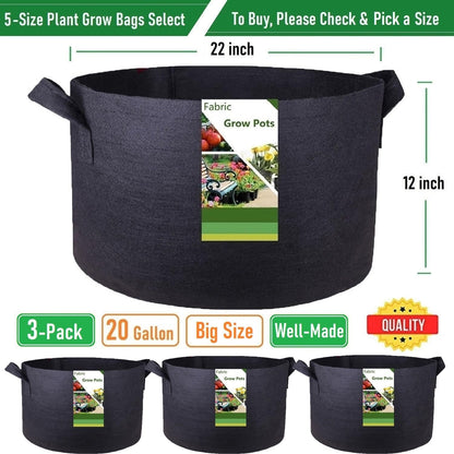 3-Pack 20 Gallon Thickened Plant Grow Bags Large (22x12 in) Heavy Duty Garden Bag Fabric Plant Pots for Tomato,Potato Planter,Flower Pots,Herbs Veggies Planting,Barrel Planter,Yard Waste Bag,Leaf Bags