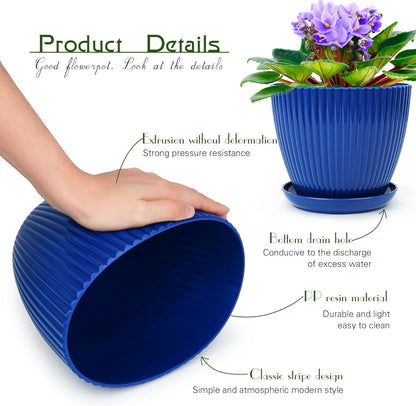 6pcs Plastic Flower Pots, 7.5/6.6/5.8/5.0/4.3/3.5 inches, Indoor/Outdoor Home Decoration, Thick and Durable, with Drainage Holes and Trays