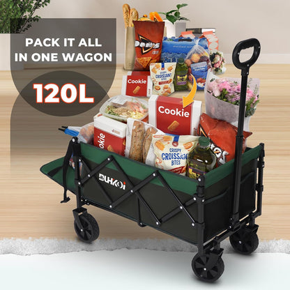 Collapsible Tailgate Wagon with Wheels, Compact Size Folding Utility Cart, 380LBS Capacity for Garden, Grocery, Beach, Camping – Portable Heavy Duty Cart(Army Green)