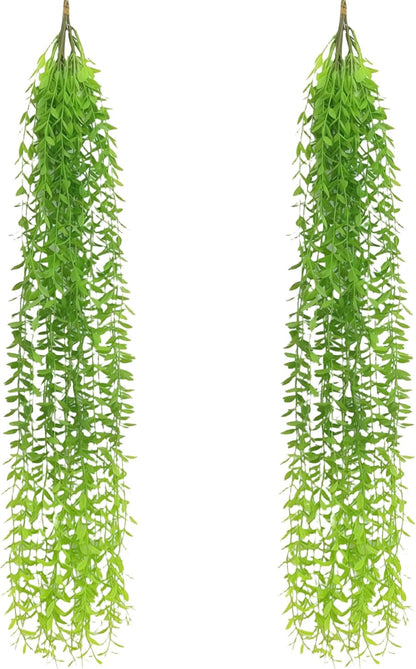 5 Pack Artificial Hanging Willow Vine (3.3ft) - Fake Greenery Plants for Indoor/Outdoor Decor, Wedding & Photography - Green Tail Design (No Basket Included)