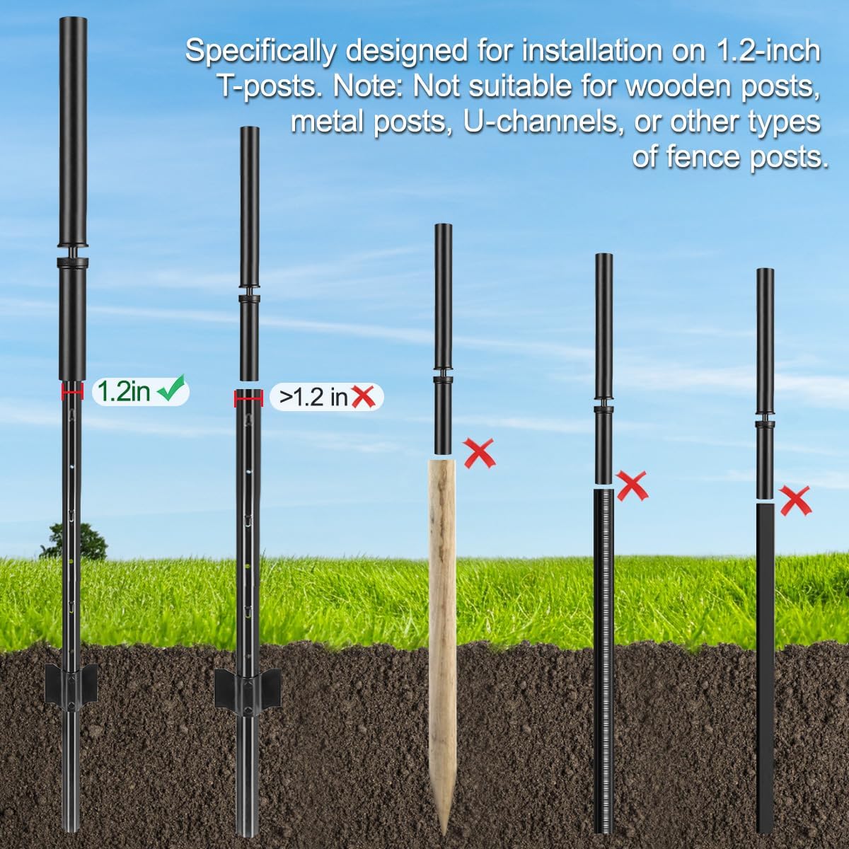 T Post Driver - Fence Post Driver Heavy Duty, Black Post Pounder for 1.2" Metal U Posts, T Posts, Garden Fence