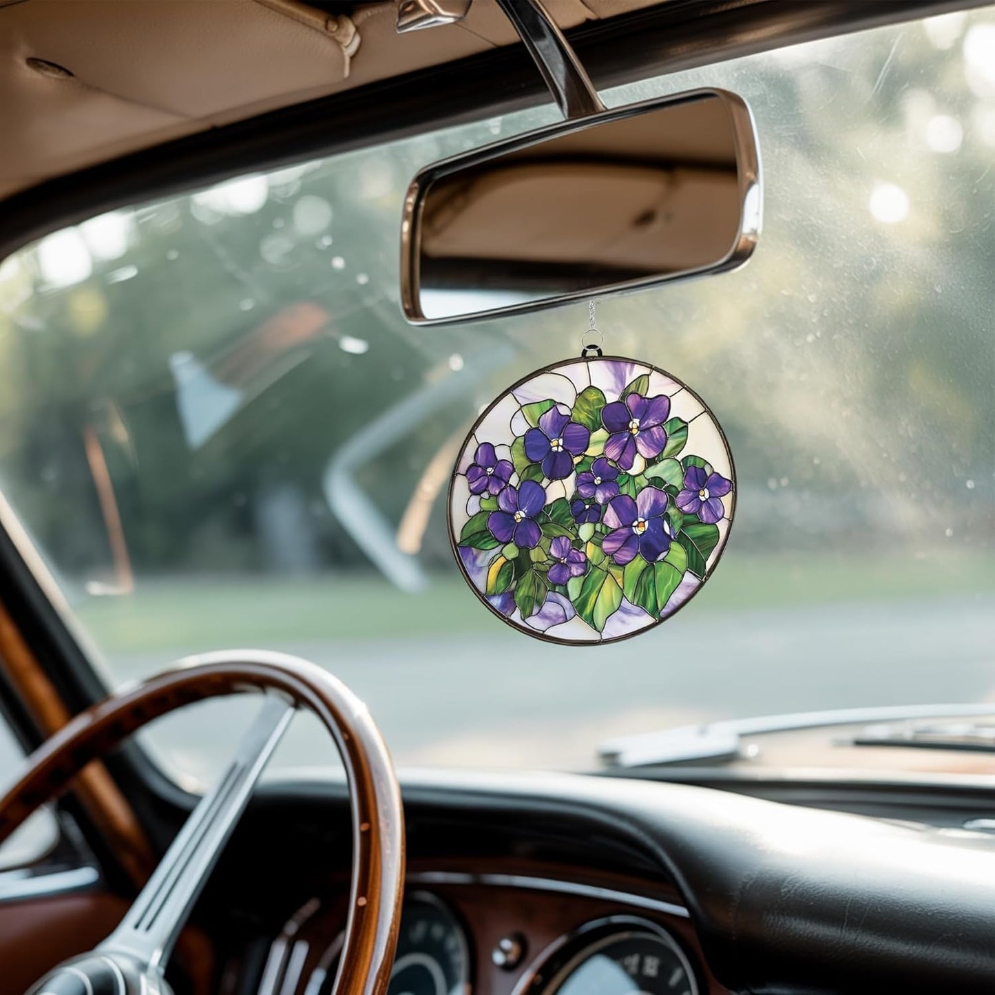 Violets Flower Acrylic Suncatcher Stained Glass Effect Window Car Hanging Christmas Ornament Indoor Outdoor Decor Garden Sun Catcher Panel Gifts for Flower Lover for Women Mom Grandma