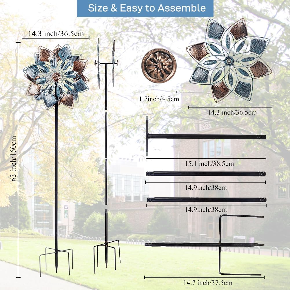Wind Spinners Outdoor Metal 14.3” Wind Spinners for Yard and Garden Vintage Wind Spinner Garden Decor Wind Sculptures & Spinners for Patio Lawn Decoration