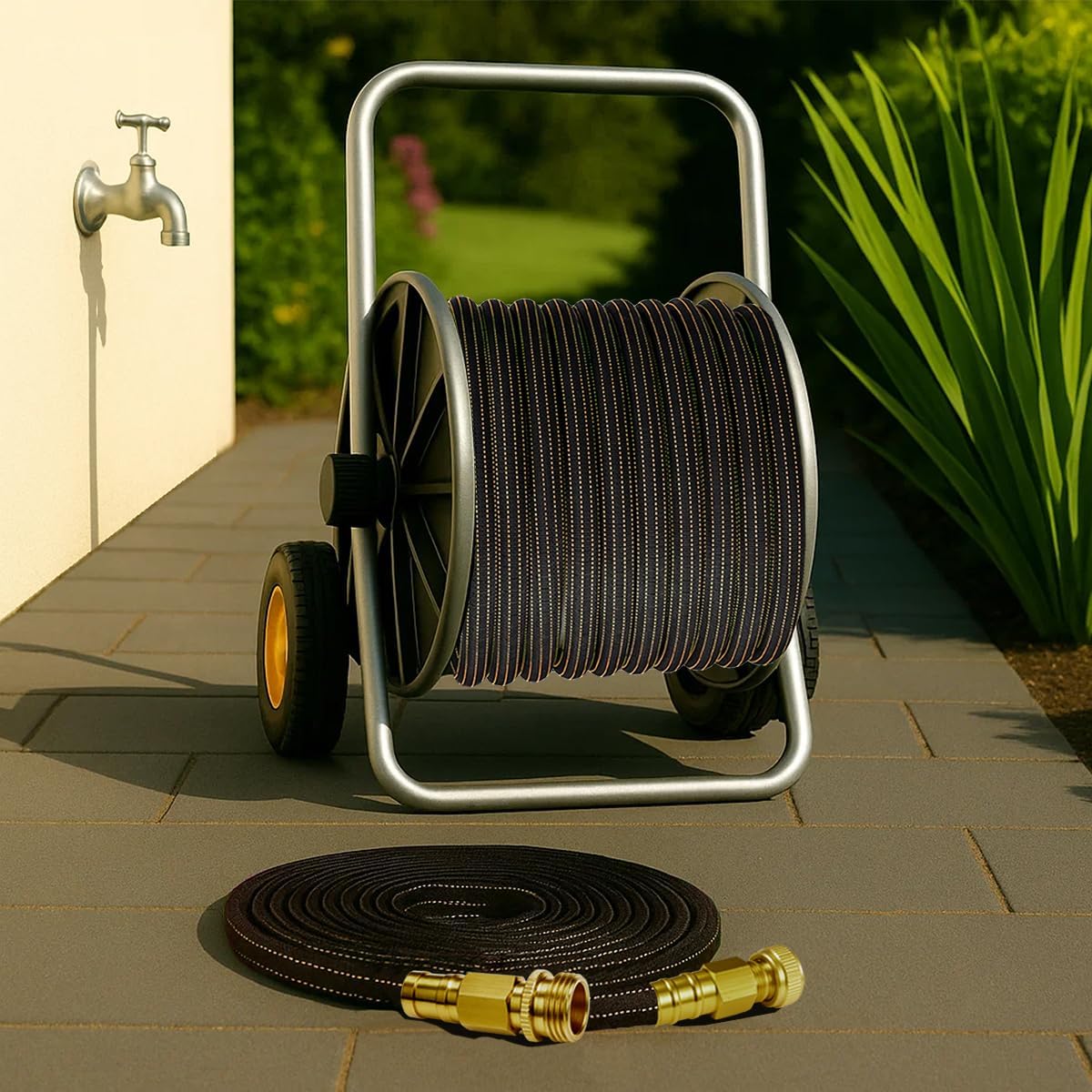 25FT Lightweight Flexible Garden Hose,Non-kink Hose,Solid Brass Fitting for Boats,RV Water Hose,Marine Washdown,Lawn,Garden,Leakproof TPE Hose(OrangeBlack,25FT)