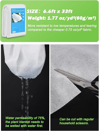 Abimars Thicker Plant Covers Freeze Protection 1.77 oz/yd², 6.5ft x 33ft Reusable Floating Row Cover for Garden, Frost Cloth Plant Freeze Protection, Plant Blanket for Outdoor Plants