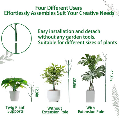 6 Pack Plant Support Plant Stakes for Indoor and Outdoor Plants, 44.8” Plant Sticks with Plant Clips Twist Tiers and Plant Tiers for House Potted Plants, Monstera Plant Support for Climbing Plants