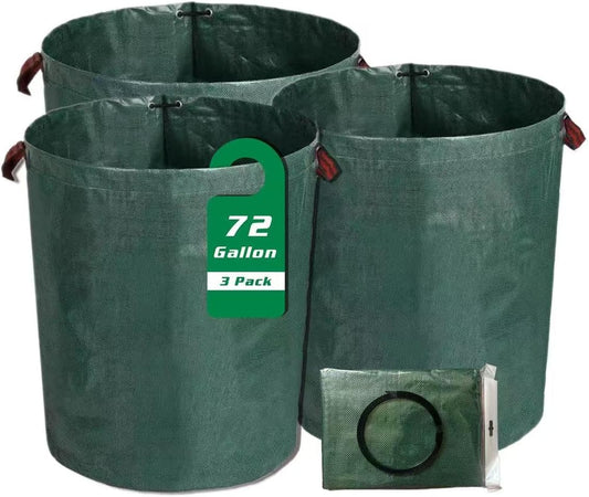 JKKGS Yard Waste Bags (3-Pack, 72 Gallons, H30 x D26 inches), Reusable, Heavy Duty Collapsible