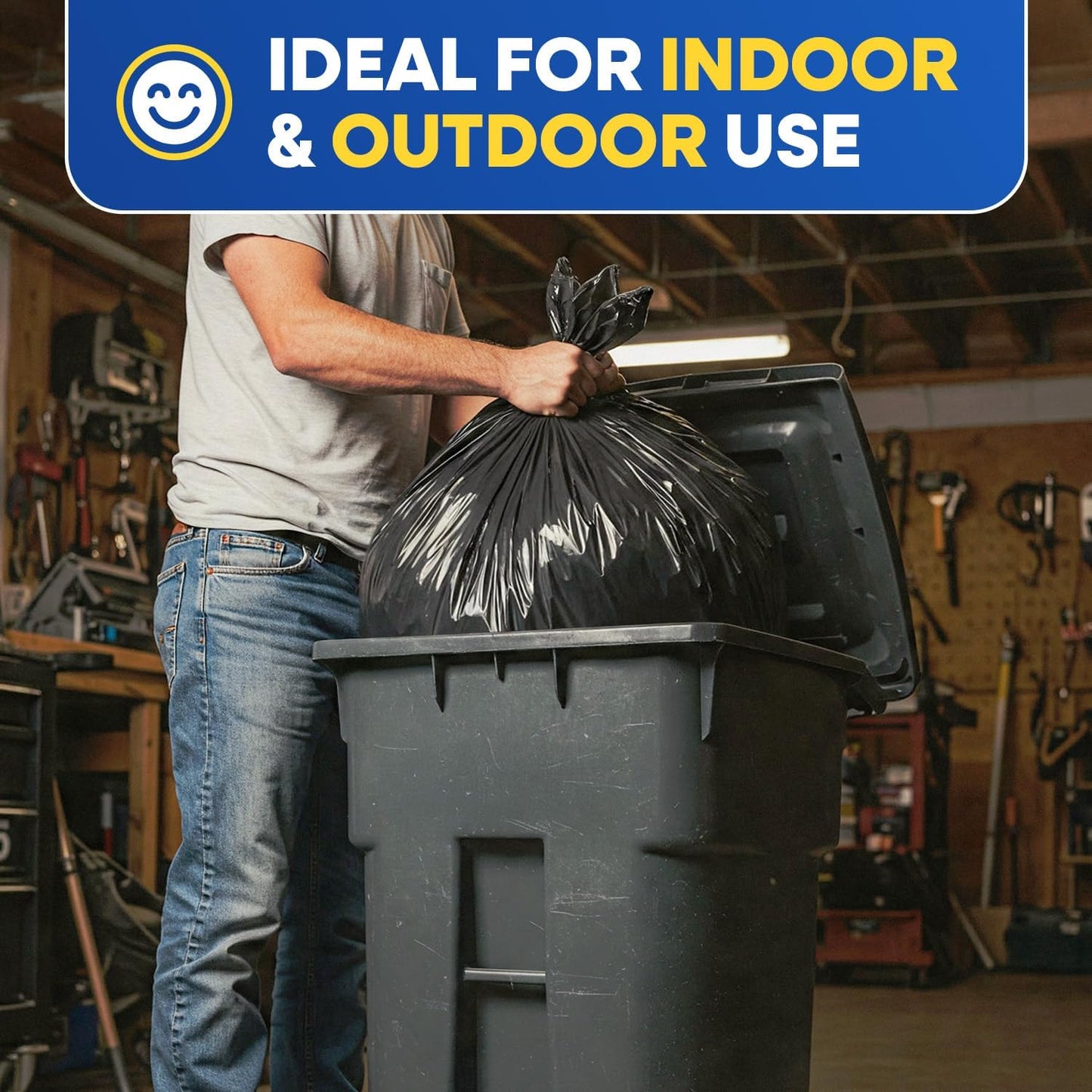 64-65 Gallon Trash Bags Heavy Duty with Flap Ties Extra Large Garbage Bags 2 Mil Outdoor Trash Bags 43 x 49 Trash Can Liners, Black Pack of 20