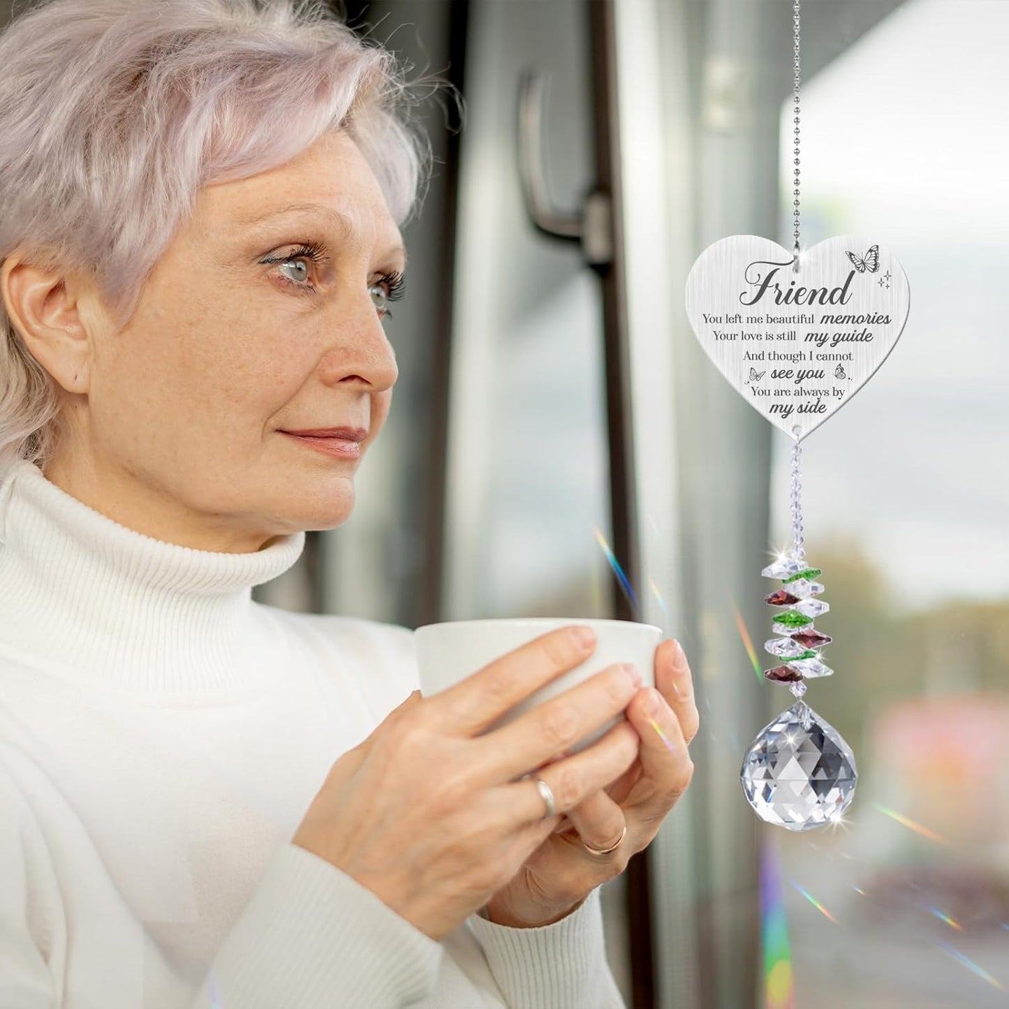 Memorial Crystal Suncatcher,Loss of Best Friend Sympathy Gifts,Friend Memorial Gifts,Hanging Crystals Ornament for Window Rainbow Maker Prisms Home Decor Gift