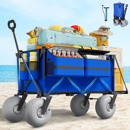 Beach Wagon with Big Wheels for Sand - 450lbs Load Heavy Duty Wagons Carts Foldable with 9" All